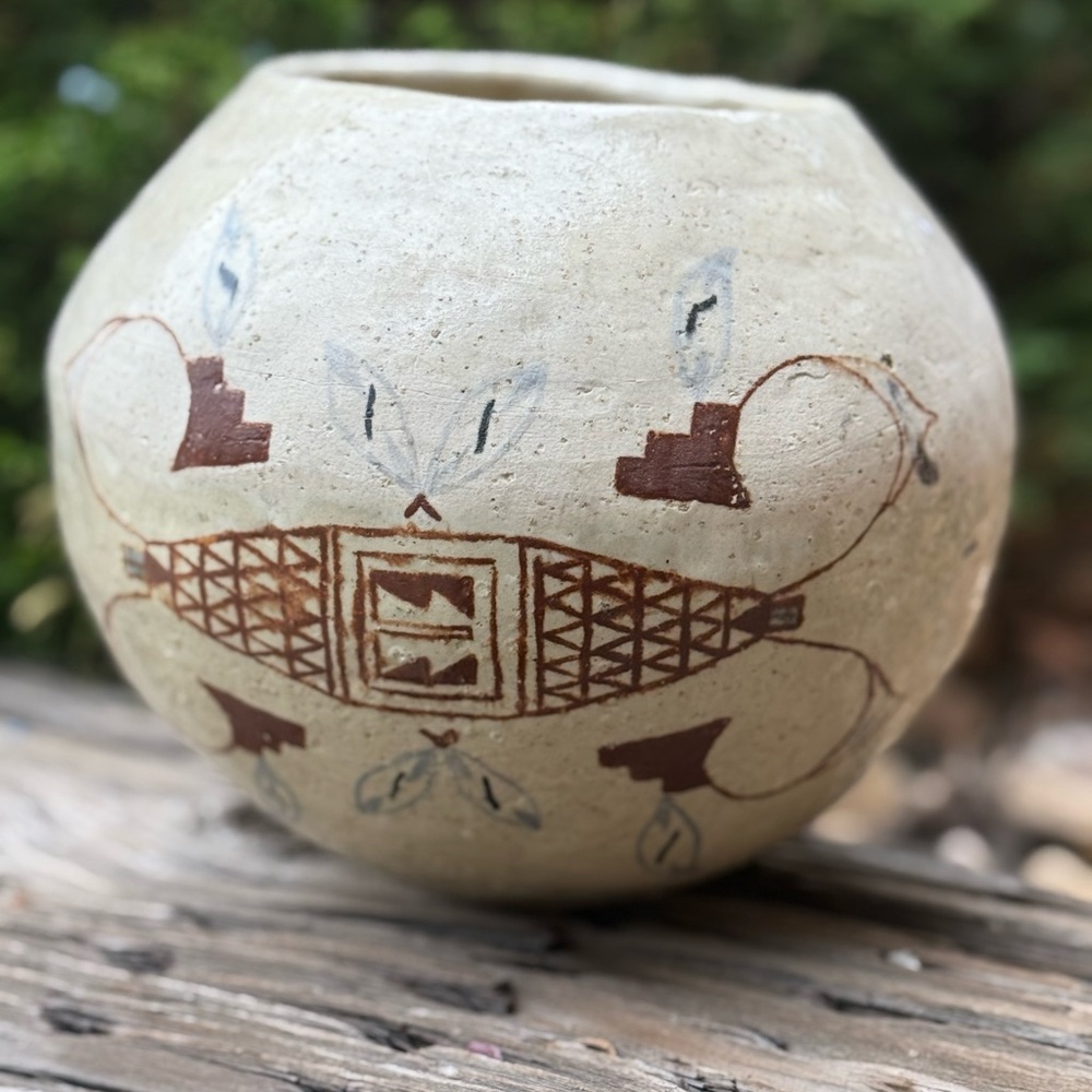 Handcrafted Cream and Brown Clay Piece